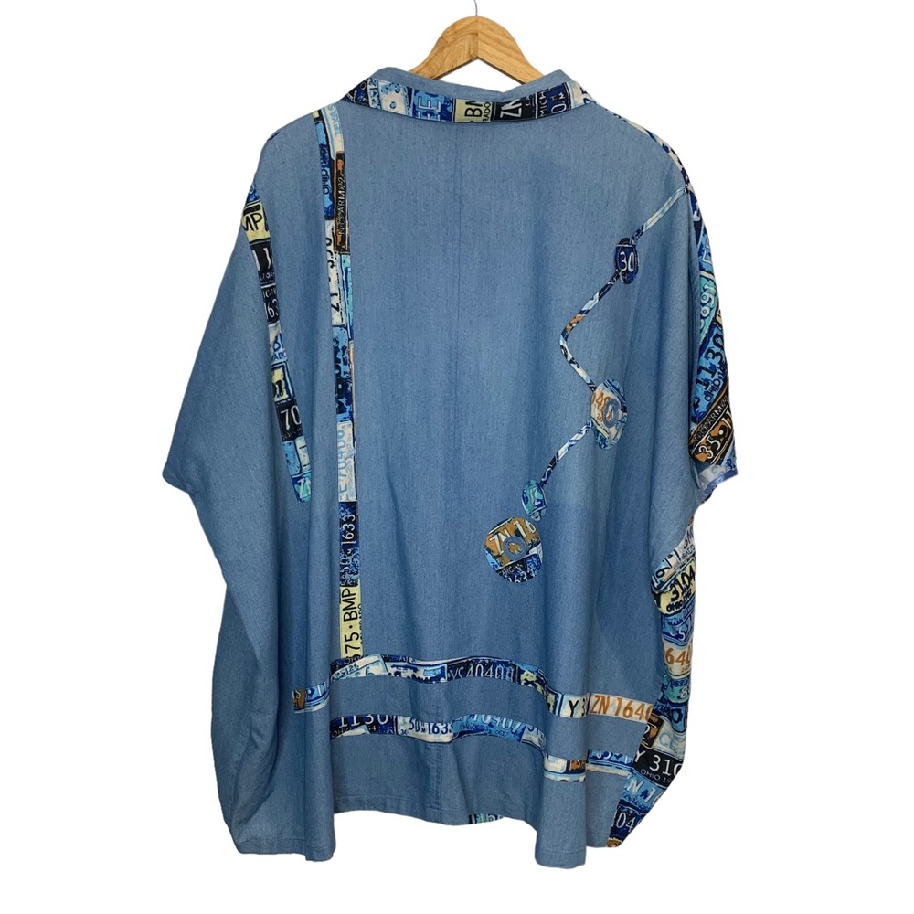 NEONOBLE Super Oversized License Plate Print Colorblock Tunic w/ Pockets - Picture 2 of 10